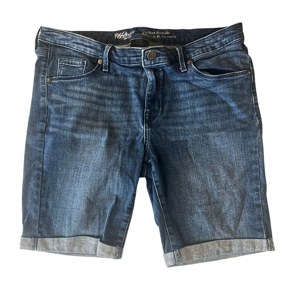 Mossimo Dark Wash Bermuda Denim Shorts 12/R | Y2K Coastal Mid Rise Rolled Hem